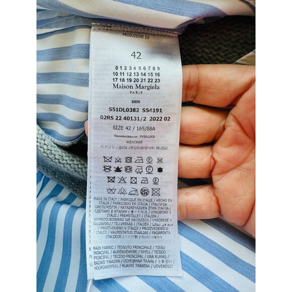 Maison Margiela Distressed Gray Vest Layered Blue & White Stripe Shirt - Picture 12 of 16